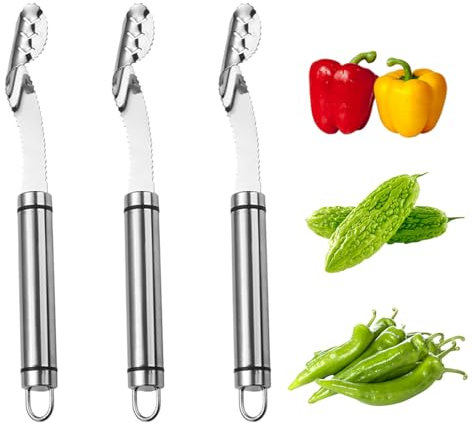 JDCMEI 3 Pezzi Snocciolatore per Peperoni, Pepe Corer in Acciaio Inox, Pepper Seed Corer, Snocciolatore Portatile per Verdure, Peperoncino Rimozione Semi, Strumenti per Snocciolare per Pepe, Zucchine