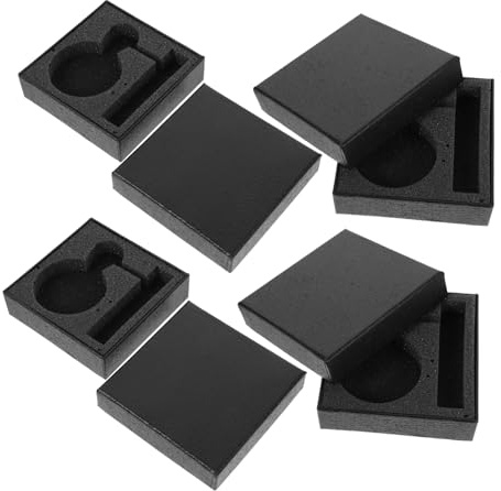 PACKOVE Set di 4 Watch Roll in Cartone Nero Cuscinetti Rimovibili Scatola Porta Oggetti per Pocket Watch e Mens Box per Dressing Table o Shop