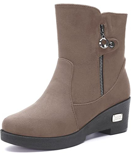 Gaatpot Botines para Invierno Mujer Botas de Nieve con Tacon Cuña Zapatos de Cremallera Boots Calientas Forrado Antideslizante Cachi 38EU=39CN