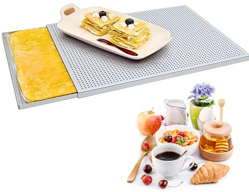 Fogli di pasta sfoglia per la cottura, teglia da forno per pasta sfoglia da 39,5 x 29,5 cm, teglia rettangolare per pasticceria, teglia perforata per forno con foro