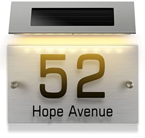 Solar House Number Plaque Light LED Address Sign, Door Number Plate Solar Address Dual Color, Stainless Steel For Outdoor Gate Fence Wall Yard Street Park