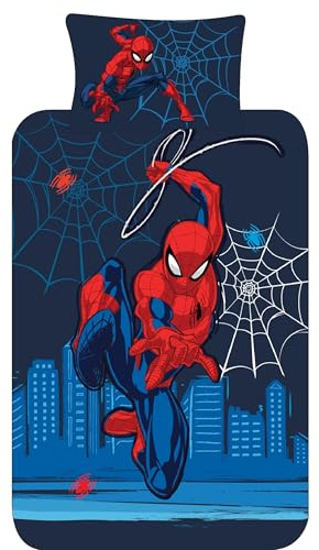 Marvel Spiderman Single Duvet Cover Bedding Set – Official Kids Polycotton Bed Linen – Reversible Blue Spidey Superhero Design with Pillowcase – UK Standard Single 135x200 cm (Single)