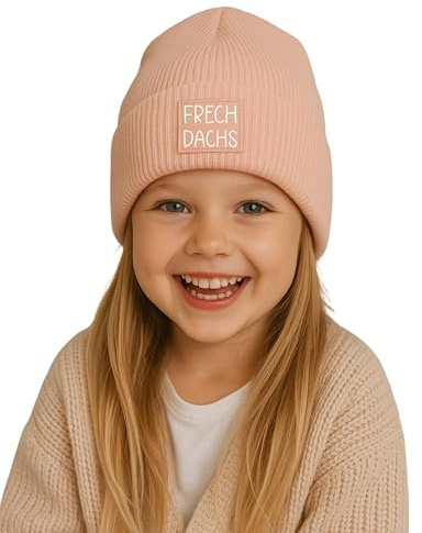 Lounis Kindermütze Frechdachs - warme Kinder Strickmütze - weiche Wintermütze - Kleinkind - elastisch (DE/NL/SE/PL, Alter, Einheitsgröße, Rosa)