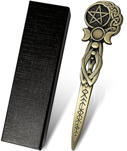 Tirmanaz metall-brevöppnare, triplemoon vintage brevöppnare, 15,5 cm lång, elegant brevöppnare för kvinnor, brevöppnare för hemmakontoret (guldfärgad)