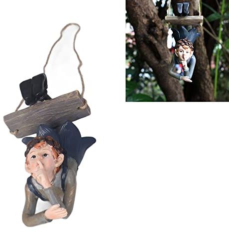 Bamjour Décoration d'Elfe de Balançoire, Figurine d'Elfe de la Forêt en Résine, Statue ' Exquise à Suspendre, Ornement 'Arbre, Statue ' à Suspendre à l'envers sur Une Balançoire, à en Plein