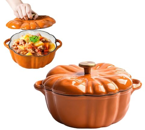 Cocotte En Fonte Émaillée En Forme De Citrouille, Cocotte Multifonctions, Revêtement Antiadhésif, Idéale for Cuire, Rôtir, Bouillir, Faire Des Conserves, Du Pain Et Des Bouillons