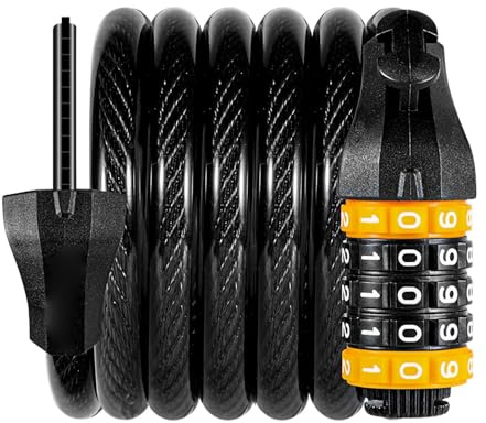 POENVFPO Fahrrad-Zahlenschloss, Leichtes Stahlkabelschloss mit Codierter Sicherheit für Mountainbikes und Roller (1,5 m / 4,9 Fuß 5-stellig)