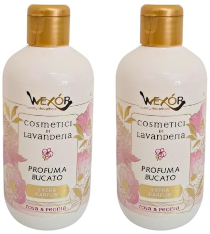 Cosmetici di Lavanderia, Profuma Bucato Extra Parfum Rosa & Peonia, Detergente Professionale Senza Oli Minerali e Parabeni, 2 x 250ml