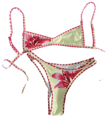 MakeMeChic Women's 2 Piece Micro Bikini Sets Summer Floral Backless Boho Beach Swimsuit Multicolor X-Small