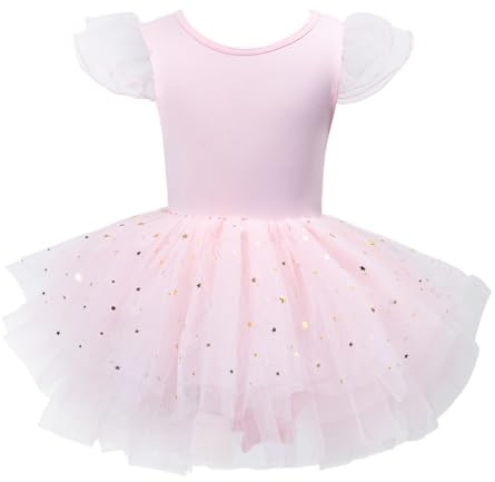 LYZOURBB Baby Girls Ruffle Sleeve Ballet Dress Kids Crossed-back Shiny Tulle Ballet Leotard Ballerina Costume Dress for Dance Girls 1-6 Years