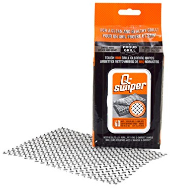 Proud Grill Q-Swiper Grill Cleaning Wipes - Bristle & Wire Free BBQ Cleaner, Heavy Duty Degreaser Wipes, Grease & Grime Remover for Outdoor Barbecue Grills, Disposable - 40 Count, Pack of 1