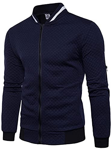 Veravant Sweat-Shirt Homme Manches Longues Pull Uni Zippé Bomber Blouson Veste Sport - Bleu Marine - Medium