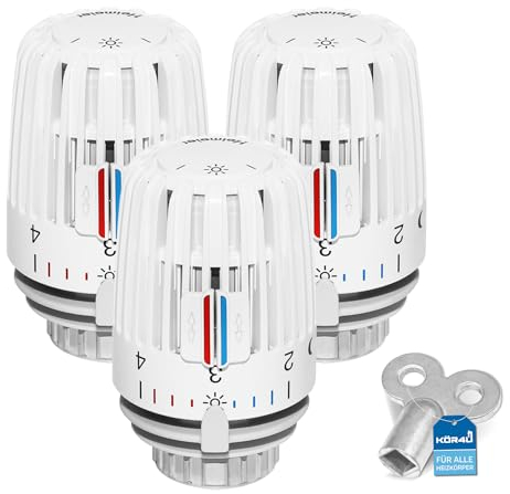 3x IMI Heimeier Thermostat-Kopf 7000-00.500 mit Nullstellung, inklusive 1x kör4u Entlüftungsschlüssel