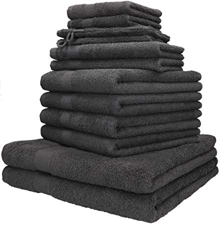 Betz Palermo Handtuch-Set 12-teilig – 100% Baumwolle – Oeko-TEX® Zertifiziert – extra saugfähig & weich – hohe Grammatur – Duschtücher, Handtücher, Gästetücher & Waschhandschuhe Farbe anthrazit