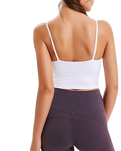 Lemedy Women Padded Sports Bra Yoga Tank Top, White, M