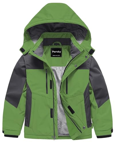 Pursky Boys Snowboard Jacket Skiing Waterproof Ski Kids Raincoat Green 14/16