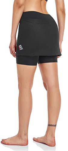 Santic Fahrradröcke Skorts 2 in 1 Kurze Damen Fahrradhose mit Gepolsterte hoher Bund Hosenrock Rock Shorts Sitzpolster Radlerrock Schwarz XL