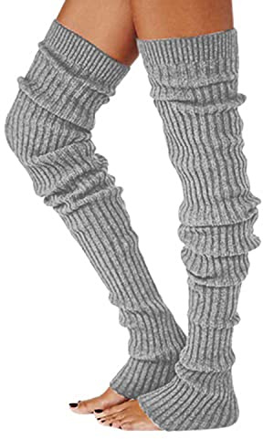 LAKEMON Calcetines hasta el Muslo para Mujer Calcetines sobre la Rodilla para Botas de Punto, Calentadores de piernas Largos y cálidos para el Invierno (Grey)