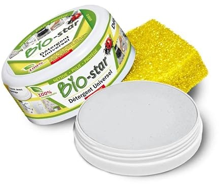 Bio-star® detergente ecologico Atossico e Ipoallergenico. Multiuso per uso universale. Sgrassa, Lucida, Pulisce, Anticalcare e Anti-goccia. Profumo limone. 180gr spugna inclusa
