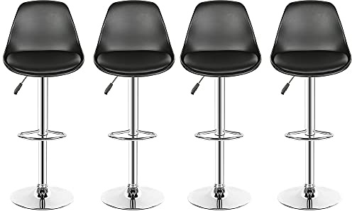 RELOVE Modern Bar Pall Hög Pall med Limiläder Ryggstöd Hög Justerbar Svängbar Kök Stol (Svart-4 PC)