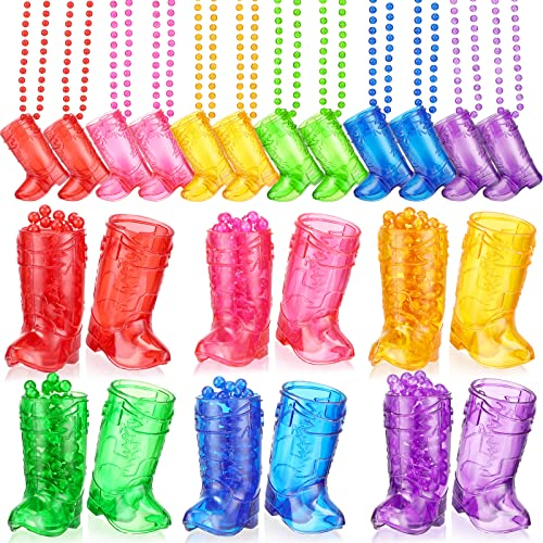 Sieral 12 Pcs Cowboy Boot Shot Glasses on Beaded Necklace, Colorful