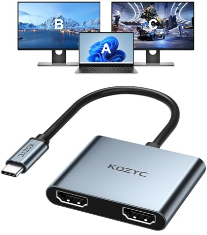 KOZYC USB C vers Dual HDMI Adapter 4K@60Hz, Type C to HDMI Splitter Extended Display (MST Only Support Windows OS)
