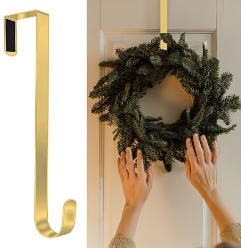SR ESSENTIALS Wreath Hanger for Front Door, 12 Wreath Door Hanger, Perfect for Halloween, Wedding & Christmas Decorations Over Door Hanger (1Pc Golden)