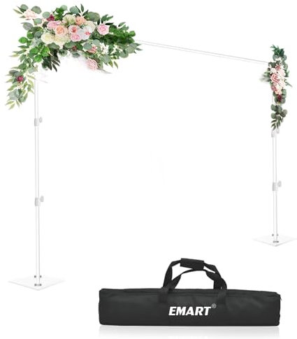 EMART Heavy Duty Backdrop Stand, 2mx3m/ 6.5x10 ft Adjustable Background Support System Kit with Steel Base for Photography, Photo Video Studio, Birthday Parties - White