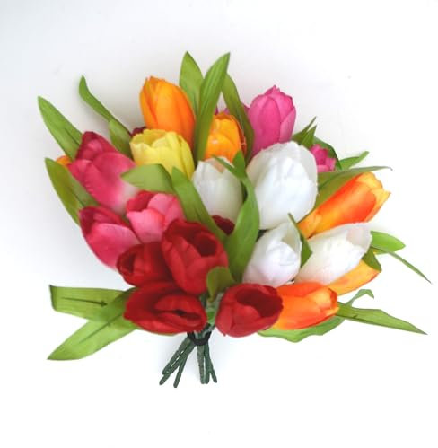 RAINWOOD Bunch Of Multicoloured Faux Tulip Bouquet, Artificial Flowers for Decor