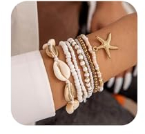 Mezrkuwr Muschel Armbänder für Frauen, Boho Perlenarmbänder, geschichtet Muschelarmbänder, Seestern Armbänder, Sommer-Strand Armbänder, Schmuckaccessoires für Mädchen