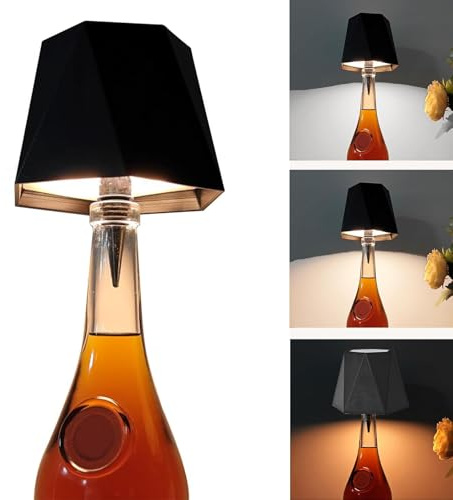 XhuangTech Lampe LED sans fil pour bouteille de vin - 3 couleurs - Intensité variable en continu - Rechargeable par USB - Éclairage tactile intégré avec abat-jour pour bar, pub, table, chambre à