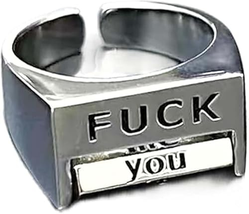 PEKJDS Creative Fu*K - Anillo giratorio de control de estado de ánimo, anillo abierto de estilo retro, anillo ajustable para la ansiedad, regalo inspirador, Aleación, plata, Sin piedras preciosas