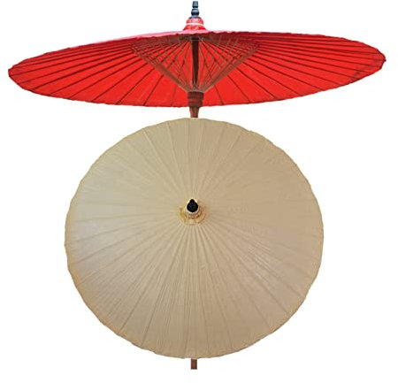 Parasol de jardin rond vintage en bambou fait à la main avec protection UV et résistant à la pluie pour extérieur, terrasse, piscine, plage, portable, 2 m, parapluie classique, beige