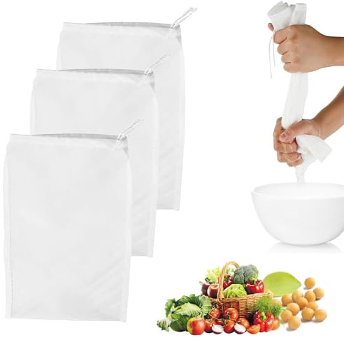 3 Pcs Muslin Cloths for Cooking and Straining, 200 Mesh Nut Milk Bag for Filtering, Reusable Cheesecloth for Yogurt, Almond, Soy, Oat Milk, and Juice, Fine Mesh Filter for Kitchen Use (20x30cm)