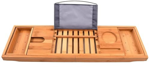SAYEYBU Bandeja para Bañera, Repisa Extensible para Bañera, Repisa Estante para Bañera, para Casa, Baño Y Hotel,Natural