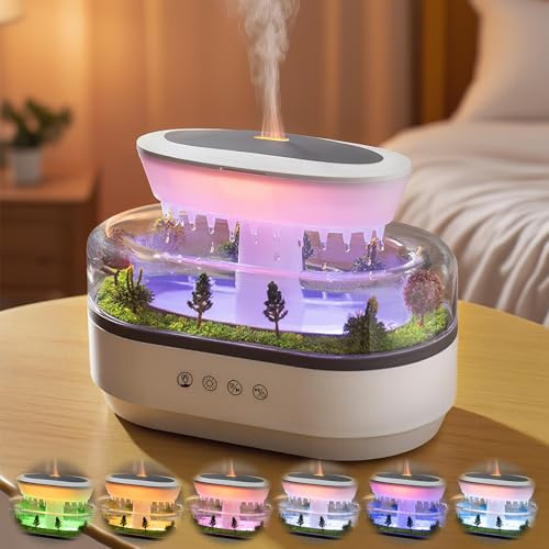 Raindrop Humidifier Diffuser, 250ml Raindrop Aroma Diffuser, LED Mood Light, Auto Off, Micro Landscape Natural Raindrop Cool Mist Humidifier for Bedroom/Yoga/Meditation, White (DC 24V)