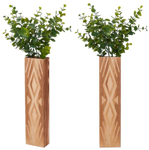 UNICRAFTALE 2 Sets Wooden Wall Vase Set Sandy Brown Rectangle Wall Planter for Indoor Plants Modern Farmhouse Wooden Walls Vases Boho Walls Vase Decor for Living Room Bedroom Bathroom 11x2.8x1.6