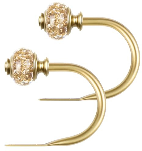 USFOOK Gold Curtain Holdbacks, 2 Pack Metal Curtain Tie Backs for Curtains | U-Shaped Decorative Curtain Drapery Holdbacks for Wall, with Crystal Diamond Ends, for Living Room Bedroom, 2 Pack/1 Pair