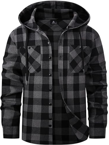 SwissWell Camicia Uomo Flanella Camicia Quadri con Cappuccio Uomo Manica Lunga Casual Felpe Grigio Scuro 3XL