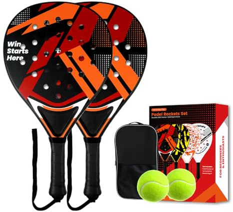 Padel Racket Set of 2 - ABS Surface & EVA Foam Core, Beach Paddle Tennis Racquets for Adults, Including 2 Balls & Carry Bag - Outdoor, Sand, Backyard, Pool Fun