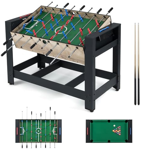 HOMASIS 2 en 1 Table de Jeu Multifonction Pliable avec 2 Boules et Marque-Points, Table de Billard avec 2 Queues et Triangle de Maison (122 x 60,5 x 81,5 cm)