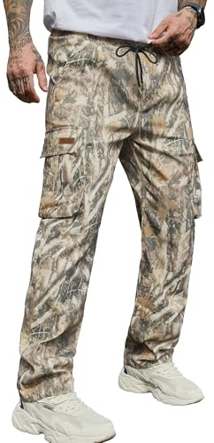 PLEPAN Men's Cargo Pants Camo-Light Brown XL