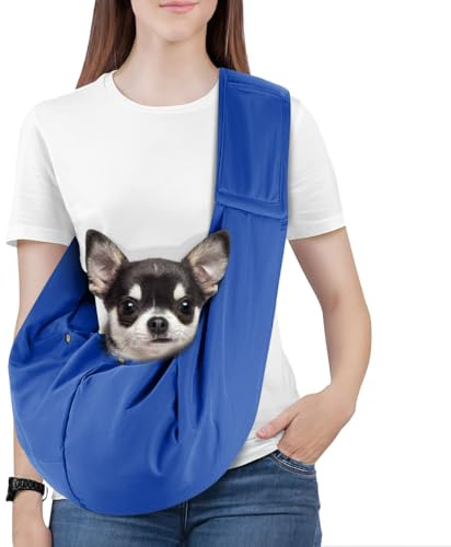 Pawaboo Small Dog Sling Carrier | Reversible Puppy Small Pet Carrier,Hands Free,Safety Buckle,Storage Pocket for Travel,Outdoor Activities Sapphire Blue