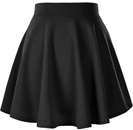Afibi Girls Casual Mini Stretch Waist Flared Plain Pleated Skater Skirt (Medium, Black)