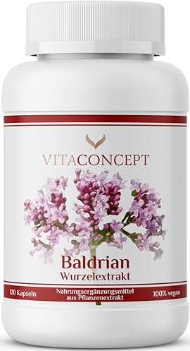 Vitaconcept I Baldrian I 5000 mg pro Kapsel I 10:1 Extrakt I 120 Baldrian Kapseln I hochdosiert I vegan