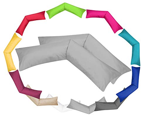 Moon Luxury Linon 2er Pack Kissenbezug für Seitenschläferkissen 40x200 grau, Kissenhülle 100% Baumwolle