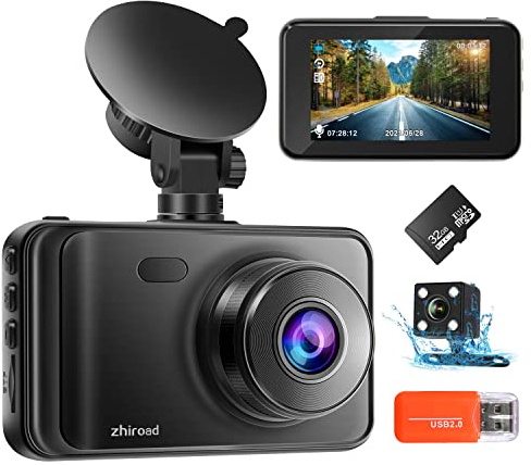 Dash Cam Front and Rear with 32GB SD Card 1080P FHD Dashcam for Car Dual Dashboard Camera with Night Vision,Loop Recording,G-sensor,Park Mode