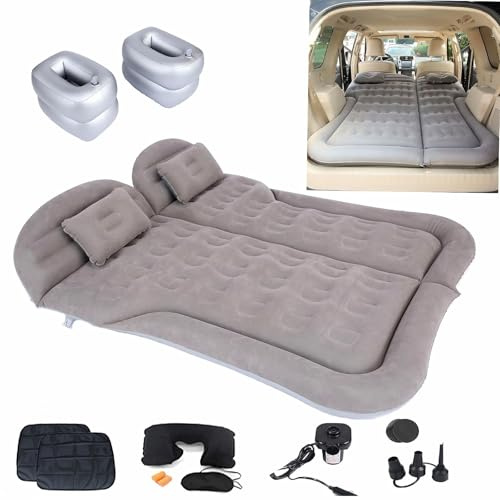 Onirii Inflatable SUV Air Mattress,Thickened Flocking Car Travel Camping Bed with 2 Pillows & Air Pump,Portable Car Sleeping Mattress for SUV Trunk and Rear