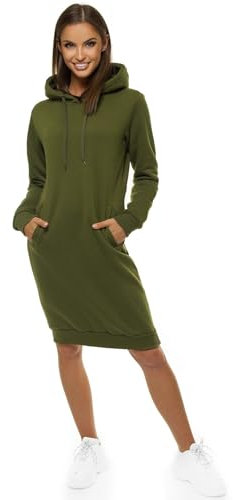 OZONEE Damen Hoodie Kapuzenpullover Lang Sweatjacke Sweatkleid Winterkleid Herbstkleid Kleid Sweatshirt Sweatshirtkleid Kapuzenjacke Kapuzenpulli Kapuze Langarm Sport JS/YS10005/29 Khaki M