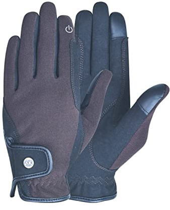 AK Fine Tech Micro Suede All-Season Horse Riding Gloves Breathable Multifunctional Equestrian Gloves for Men & Women AKRS-8484 (Brown, S)